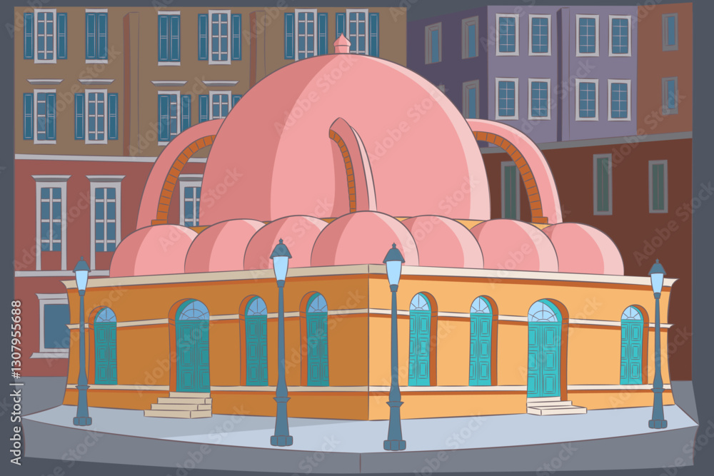 Vector drawing of Hassan Pasha Mosque, Chania, Greece Vector drawing of Hassan Pasha Mosque, Chania, Greece