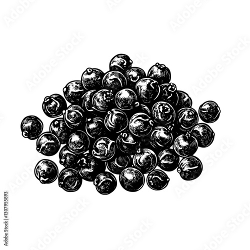 Crafting elegance with a detailed engraved illustration of black peppercorns for tattoo designs and artistic inspirations