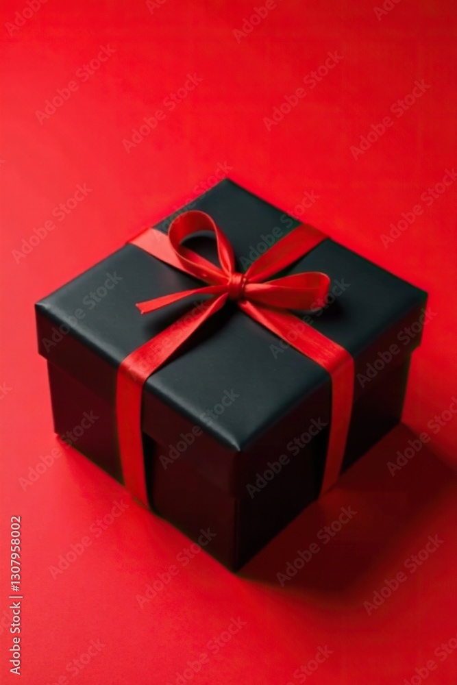 Obraz premium Black gift box wrapped in red paper with twine, box, paper, red