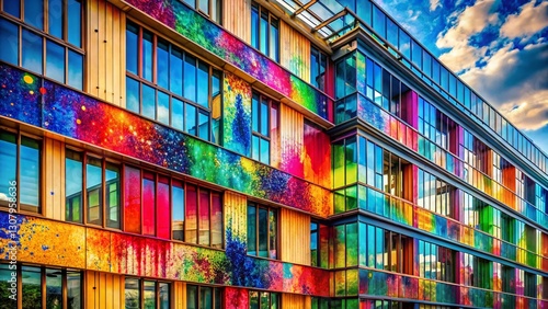 Abstract Urban Texture: Modern Spray Painted Facade with Artistic Splatters