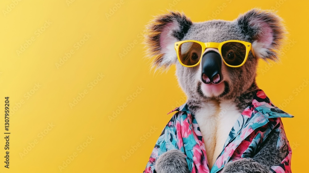 Playful Koala in Colorful Sunglasses and Tropical Shirt Playful Koala in Colorful Sunglasses and Tropical Shirt