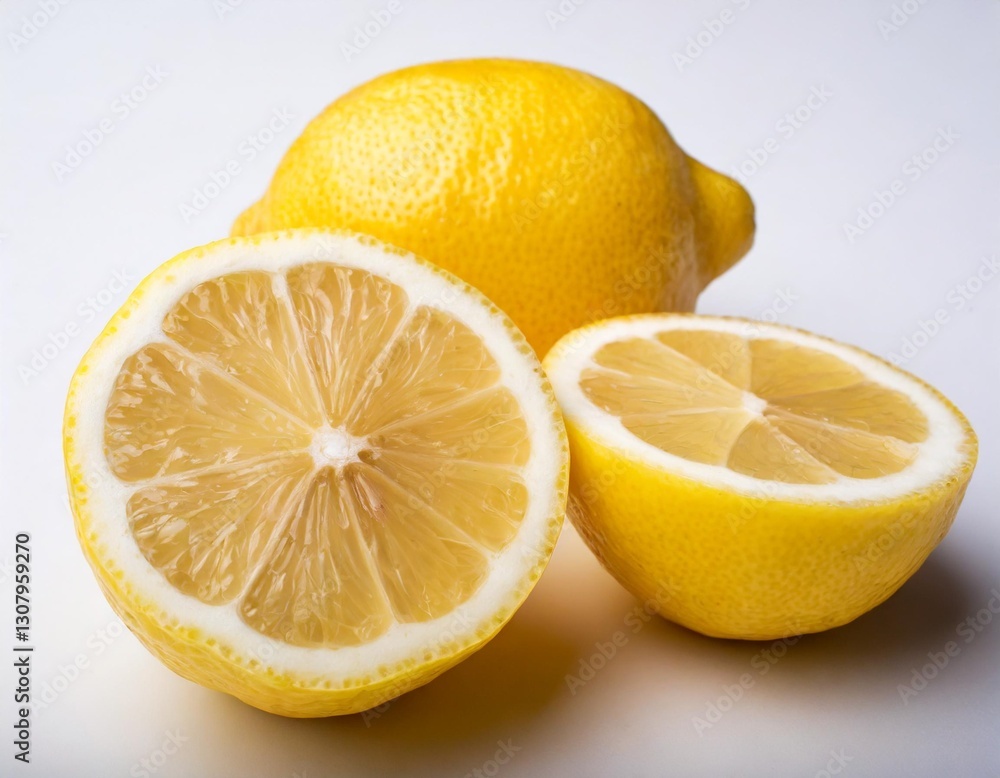 Ripe Lemon Halves and Slices Isolated on a White Background Ripe Lemon Halves and Slices Isolated on a White Background