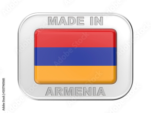 Free Download Made in Armenia, silver badge with the national flag of Armenia - GFXLoad