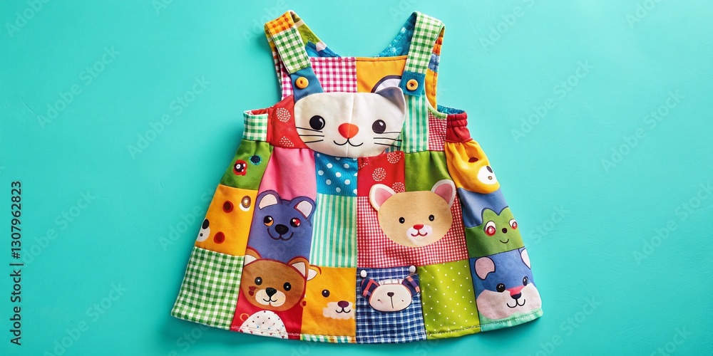Adorable Animal Patchwork Print: Children's Book Illustration Stock Photo
