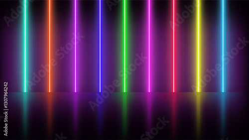 Neon Ultraviolet Lamps. Vector Illustration of Realistic Led Light with Different Color Shades. Neon Design for Disco Night Club