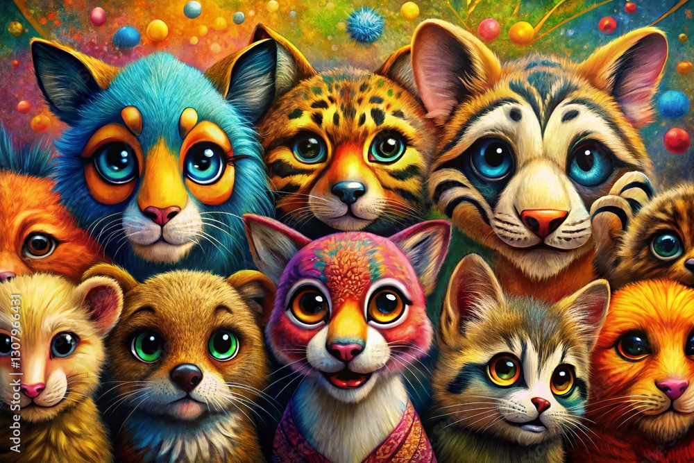 Fototapeta premium Adorable Doodle Animals: Playful Poses on Textured Background