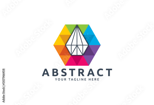 Jewelry Logo. Isolated Diamond Stone in Hexagon Colorful, Luxury Logotype for Business, Brand, Company, Corporate related with  premium gemstone, rich, expensive, elegant, royal, expensive