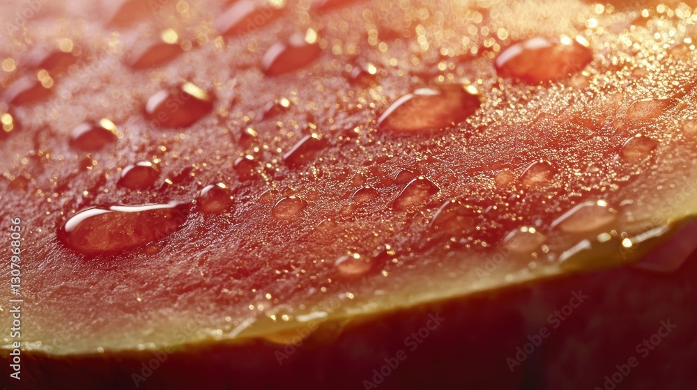 Obraz premium Close-up of juicy watermelon slice with water droplets.