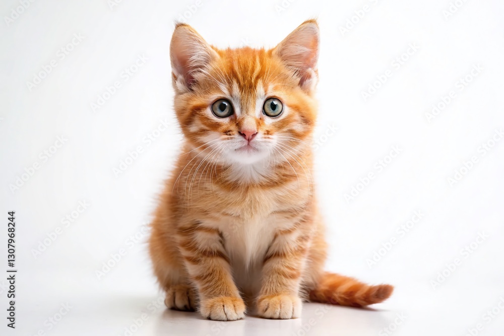 Adorable Ginger Kitten Posing Against White Background - Perfect for Pet Product Ads Adorable Ginger Kitten Posing Against White Background - Perfect for Pet Product Ads