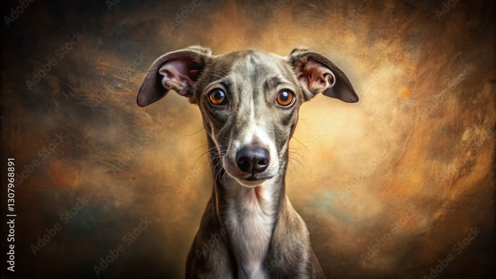 Adorable Greyhound Puppy Posing Against Textured Canvas Background - Stock Photo Adorable Greyhound Puppy Posing Against Textured Canvas Background - Stock Photo