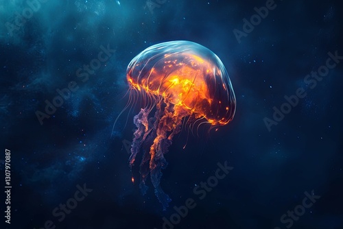 Fiery Cosmic Jellyfish: A Mystical Deep-Sea Artwork