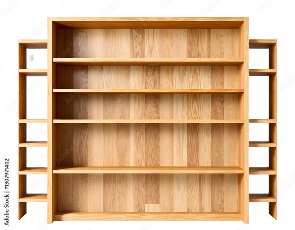 Empty wooden bookcase isolated on a transparent background Empty wooden bookcase isolated on a transparent background