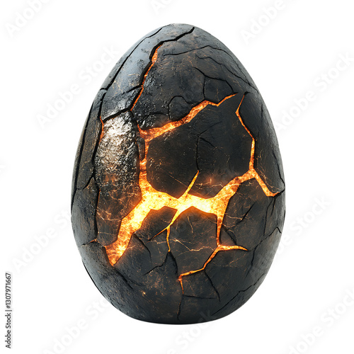Konstfotografi A dragon?s egg with cracks glowing faintly, isolated on a white background