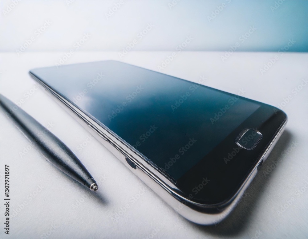 Smartphone and Stylus Displayed on a Clean White Background Smartphone and Stylus Displayed on a Clean White Background