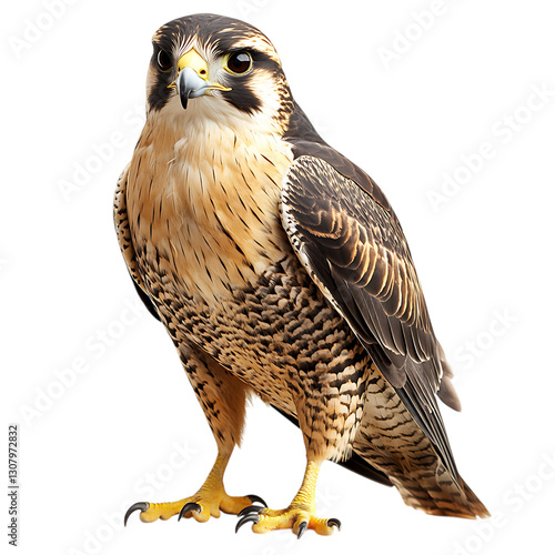 Schilderij op canvas A fire-winged falcon with a fierce gaze, isolated on a white background