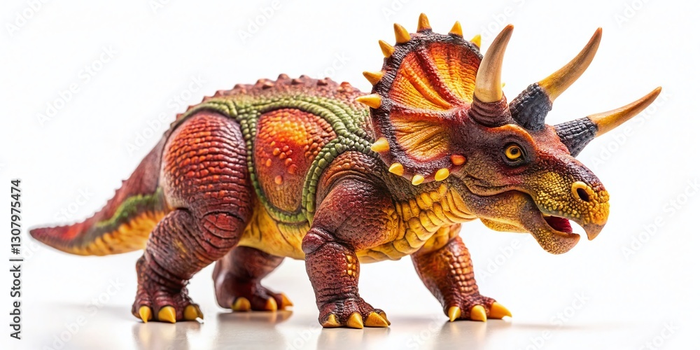 Fototapeta premium Adorable Toy Triceratops Dinosaur, Isolated on White Background - Stock Photo