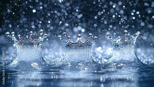 Wallpaper Mural Three Water Crowns Splashing in Dark Blue Water Torontodigital.ca