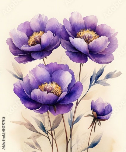 Wallpaper Mural Delicate watercolor peonies bloom in gentle shades, capturing the essence of spring. These flowers evoke feelings of romance, ideal for various celebrations and design projects Torontodigital.ca