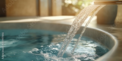 Water Pouring into a Teal Hot Tub