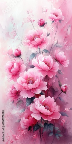 Watercolor peonies bloom in soft pink tones, embodying spring's beauty. These elegant flowers are ideal for invitations, cards, and decorations for special celebrations