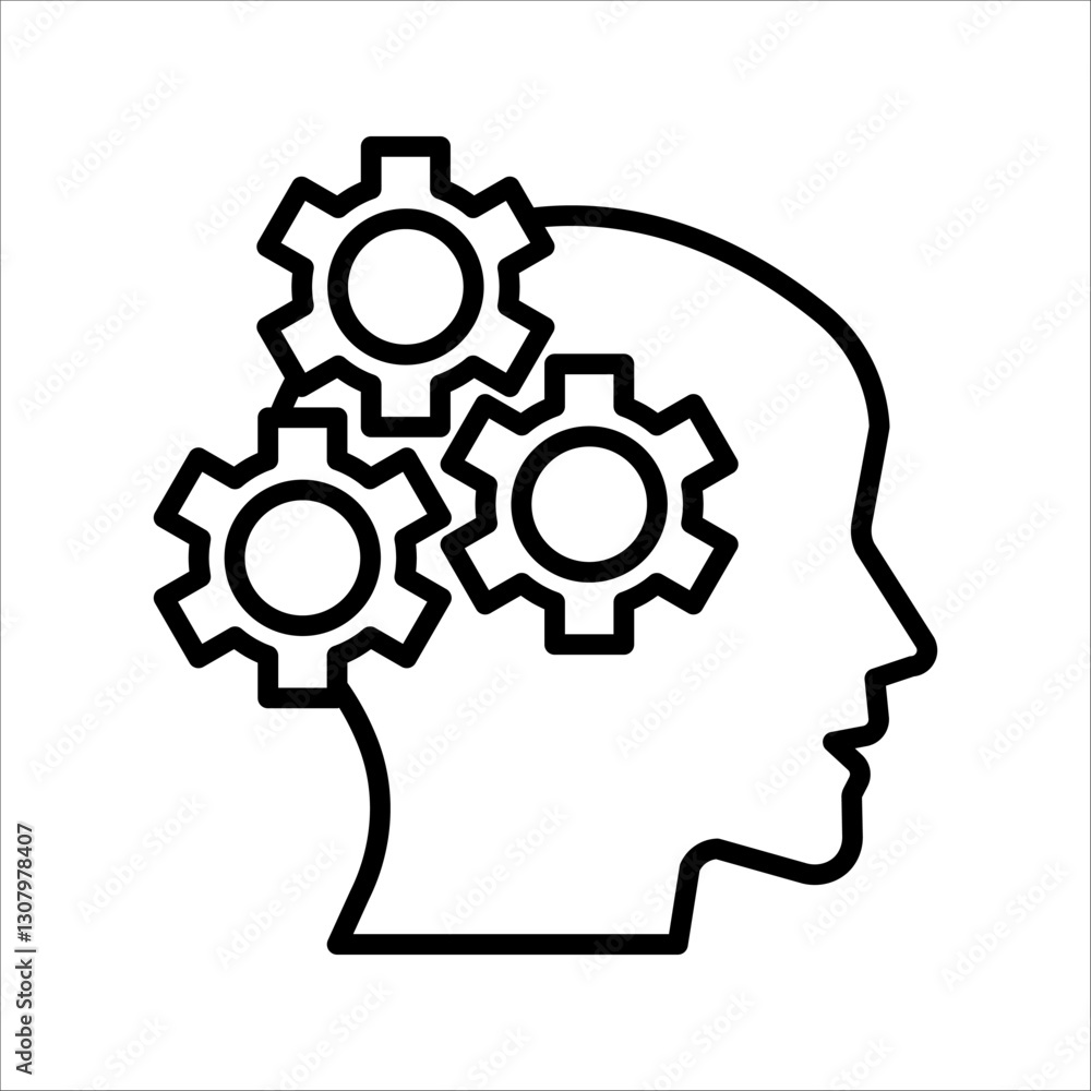 Human head with gear Icon Symbol isolated white background. vector illustration. color editable. Human head with gear Icon Symbol isolated white background. vector illustration. color editable.