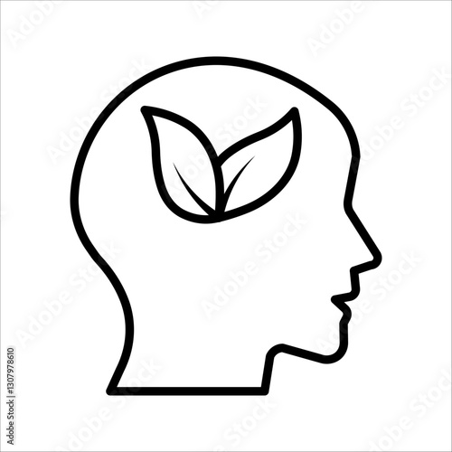 Leaf and Person Brain Ecology Environment Icon Symbol isolated white background. vector illustration. color editable.