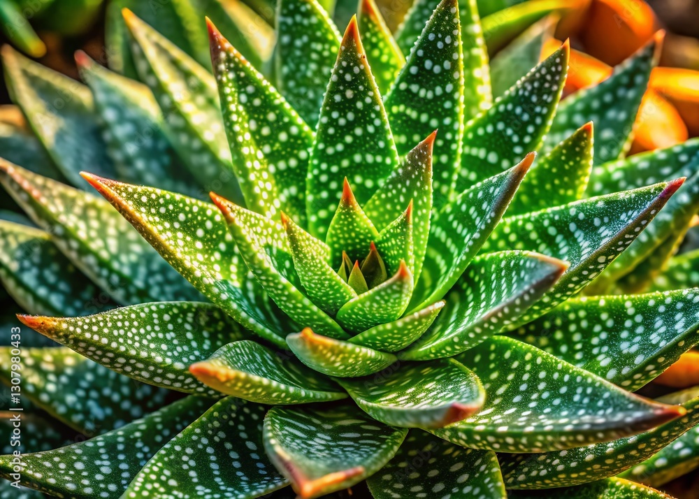 Obraz premium Aerial Drone Shot of Gasteria Succulent with Spotted Leaves in Southern California