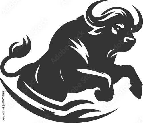 A buffalo defending its territory aggressively animal vector silhouette
