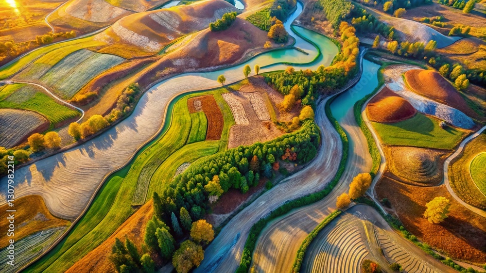 Aerial Drone View: Hand-Drawn Textured Nature Backdrop - Organic Abstract Landscape Aerial Drone View: Hand-Drawn Textured Nature Backdrop - Organic Abstract Landscape