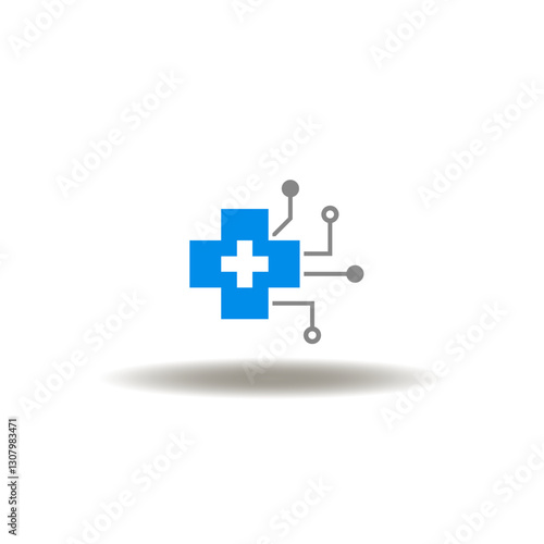 Vector illustration of medical cross and electronic circuit pattern. Symbol of med tech medical technology.