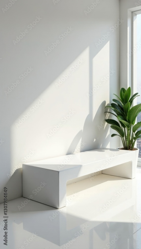 Modern sleek bench, minimalist design, clean white setting, exterior, sleek Modern sleek bench, minimalist design, clean white setting, exterior, sleek
