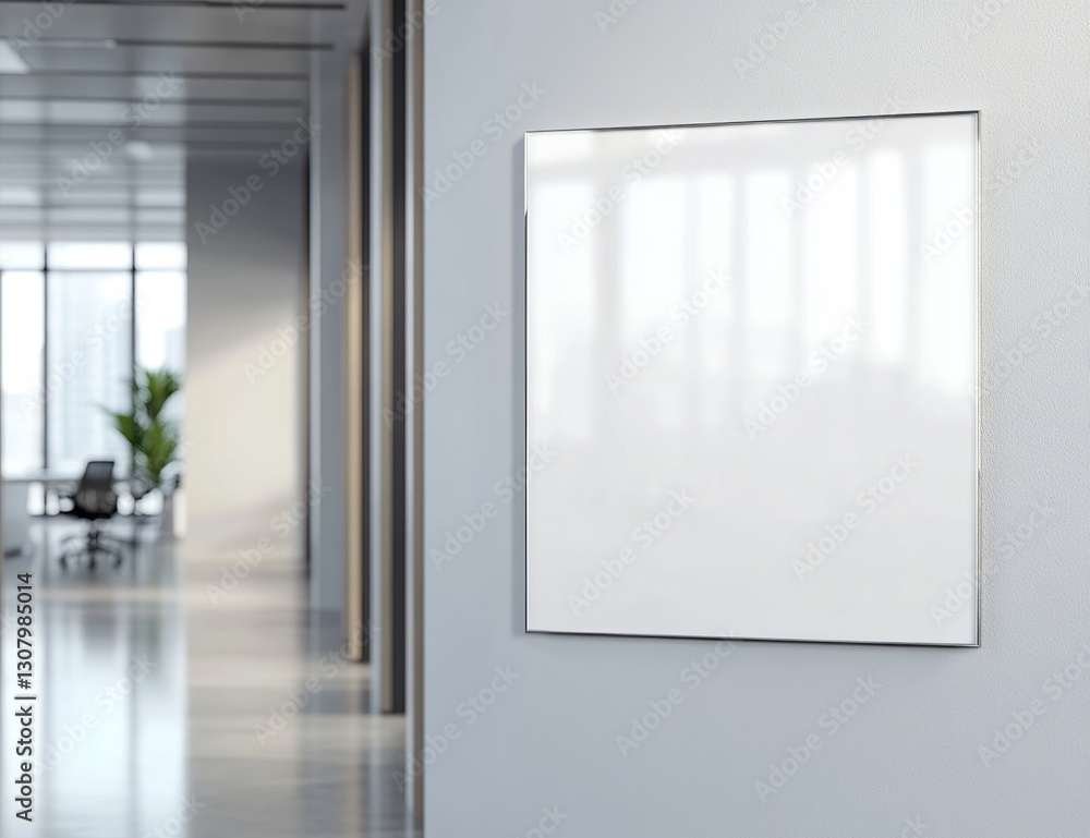 Fototapeta premium Blank White Square Sign on Modern Office Wall