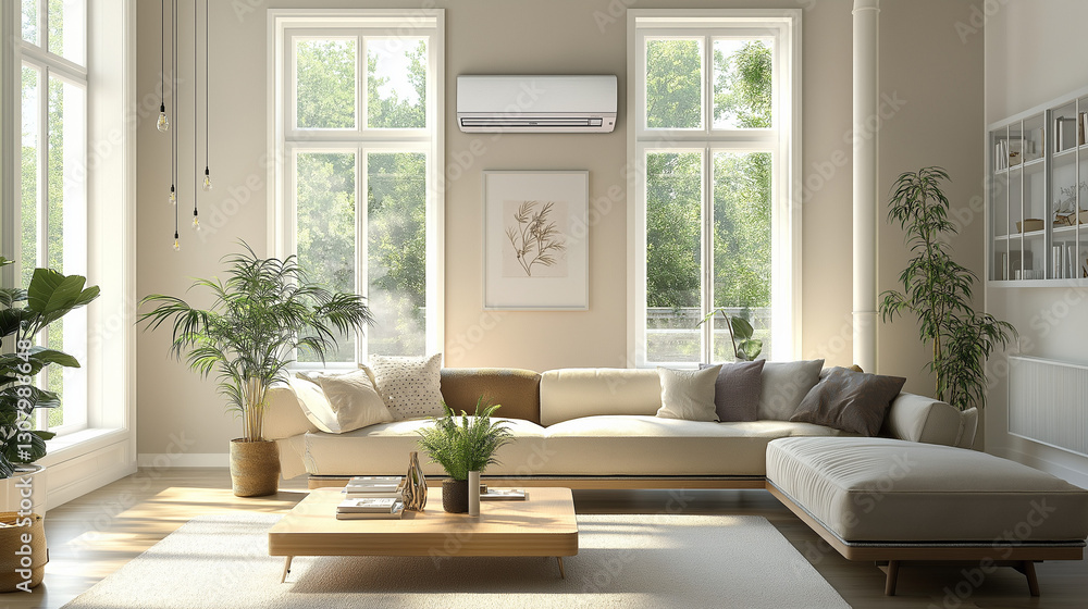 Fototapeta premium Smart climate control system in a light-filled living area ensures optimal comfort and energy-efficient design