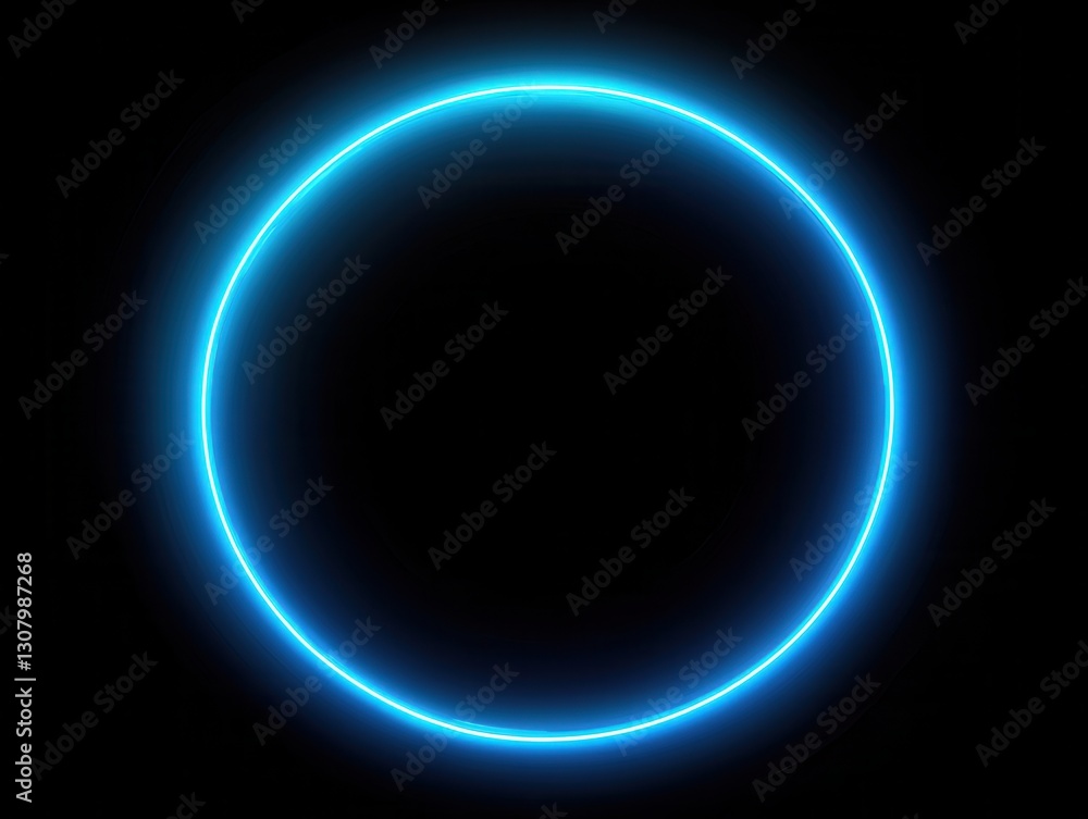 Neon Blue Circle Glow on Black Background, Vibrant Light Effect, Abstract Design for Modern Art and Technology Concepts Neon Blue Circle Glow on Black Background, Vibrant Light Effect, Abstract Design for Modern Art and Technology Concepts