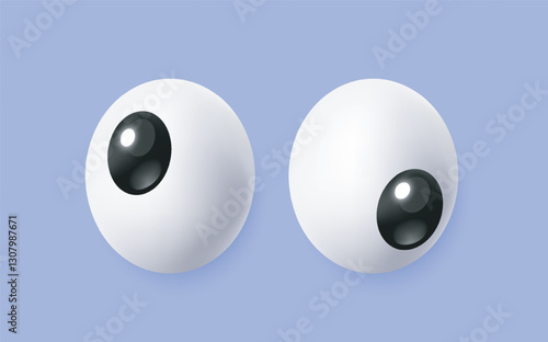 3D eyes. Funny eyesight pair. Cartoon icon or comic emoji with crazy eyeballs looking in different directions. Expression of emotions. Realistic vector illustration in plasticine style