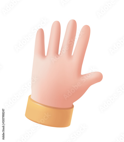 3d hand icon. Cartoon waving arm as greeting symbol. Funny emoji with palm showing gesture or expressing emotion. Design element for social media. Realistic vector illustration in plasticine style