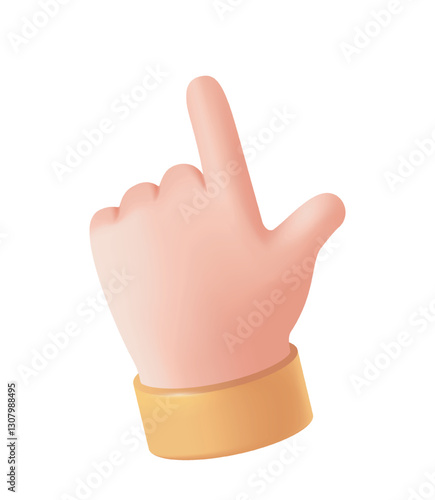 3d hand icon. Cartoon arm pointing at something with index finger. Funny emoji with palm showing gesture or expressing emotion. Realistic vector illustration in plasticine style
