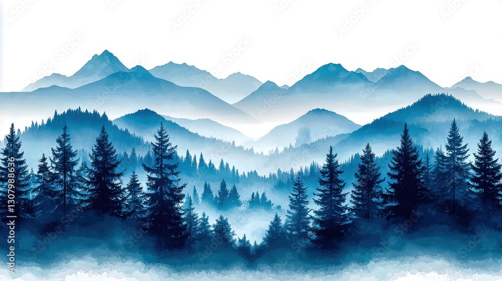 Obraz premium Majestic Forest Landscape: Pine and Fir Silhouettes Against a Serene Sky