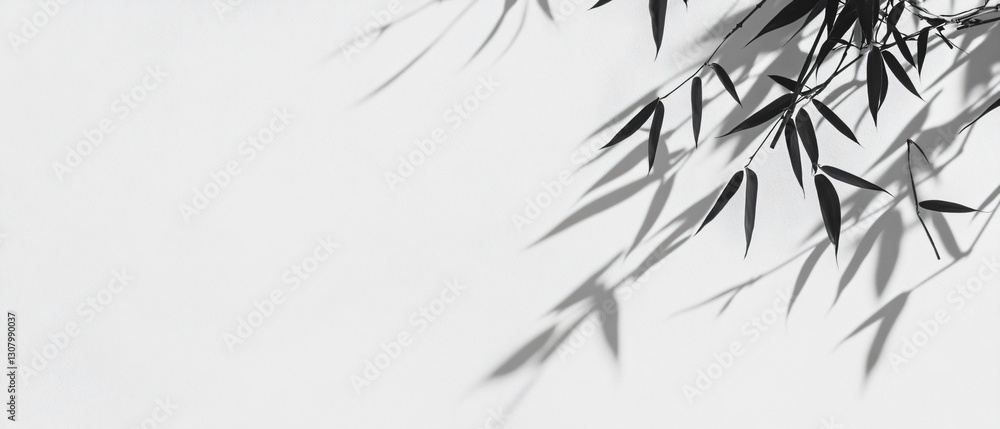 Fototapeta premium Bamboo leaf shadows on white wall