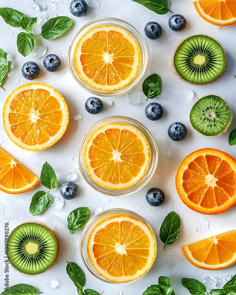 Obraz premium Vibrant Citrus and Berry Flatlay Illustration: A Refreshing Summer Design