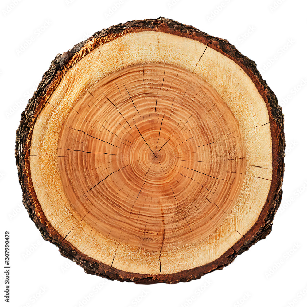 Obraz premium A wooden log with visible tree rings, isolated on a white background.