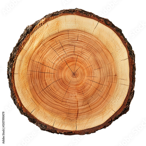 A wooden log with visible tree rings, isolated on a white background.