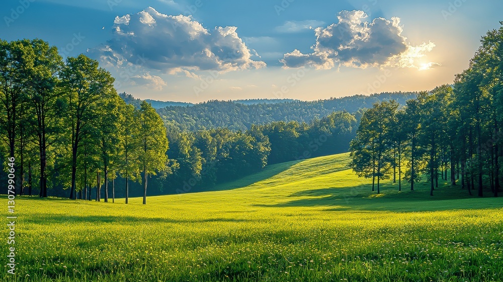 Obraz premium Serene Forest Landscape on a Sunny Summer Day