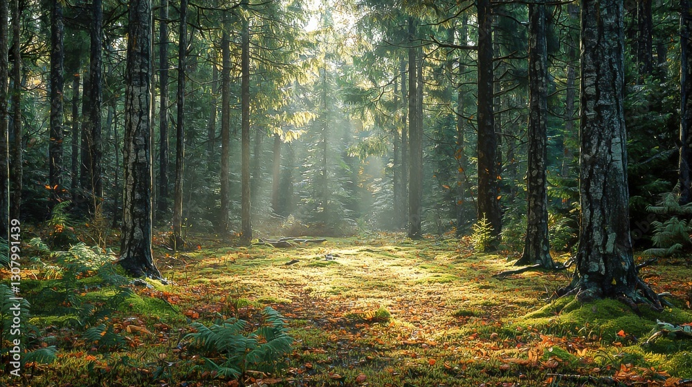 Obraz premium Autumn Sunrise amidst Golden Forest