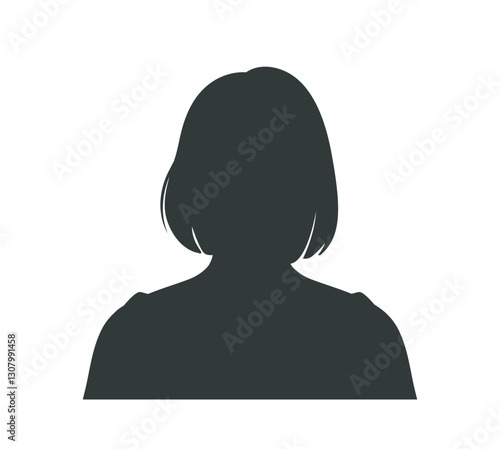 People avatar silhouette. Dark icon with portrait of anonymous person. Black and white sticker with head of female character. Design for social network. Flat vector illustration isolated on background