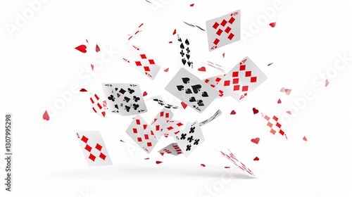 cards deck falling on an isolated white background, object focused, png, stock image, hd quality, 