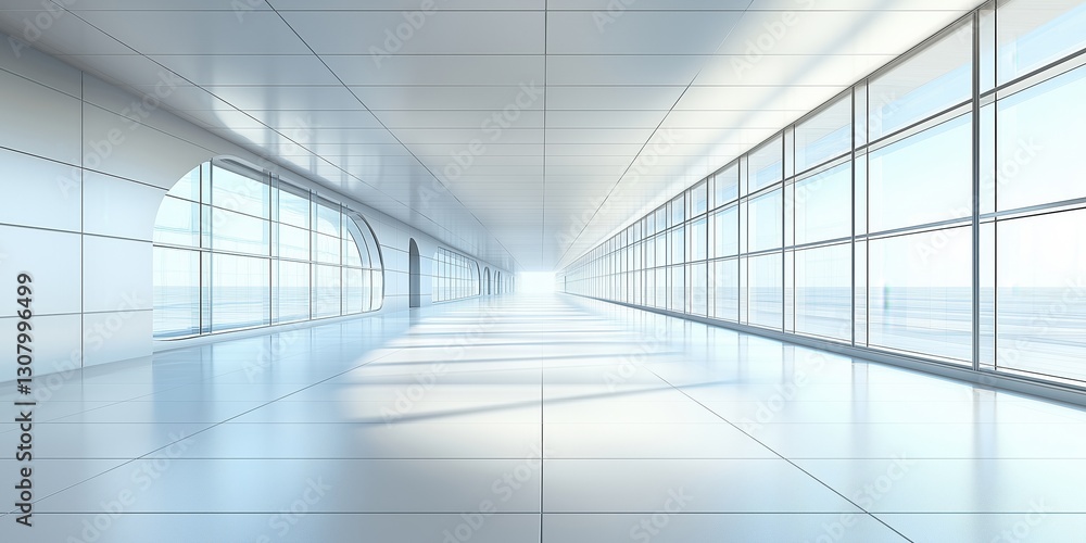A spacious, modern hallway with large windows and bright lighting. A spacious, modern hallway with large windows and bright lighting.