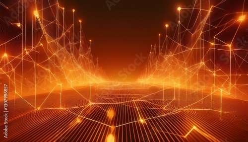 futuristic high tech orange background with network lines digital connectivity concept 3d render