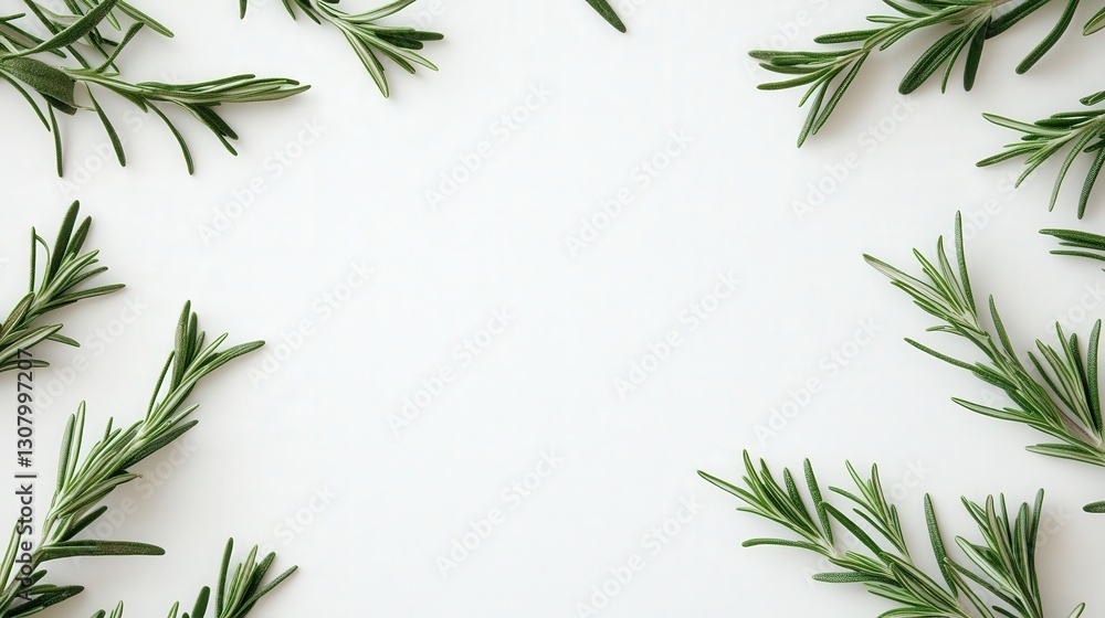 Naklejka premium rosemary with vibrant green leaves, delicately arranged to showcase their aromatic beauty