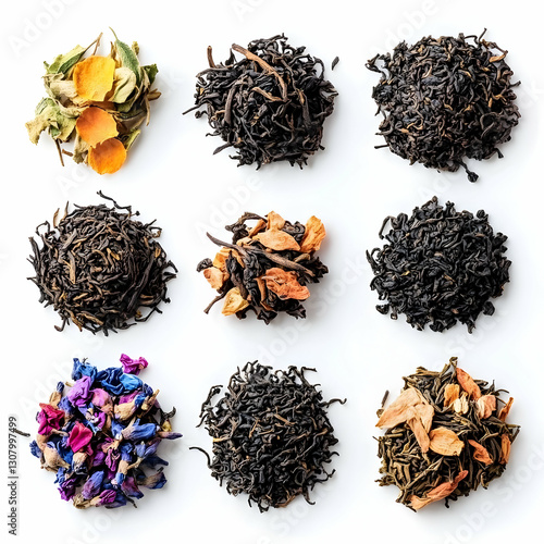 Assorted Dried Tea Leaves Collection - Photo of Nine Types of Tea